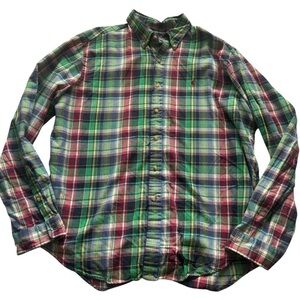 Ralph Lauren Green Multicolor 100% Cotton Plaid Button Long Sleeve Top Size XXL